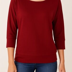 LOFT Red Crew Neck Sweater Soft Knit 3/4 Sleeves